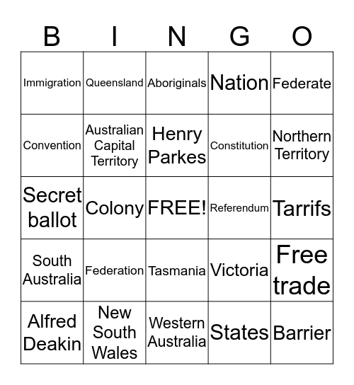 Federation Bingo Card