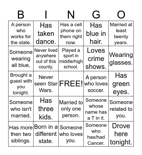 Brinky's Blue Bash Bingo Card