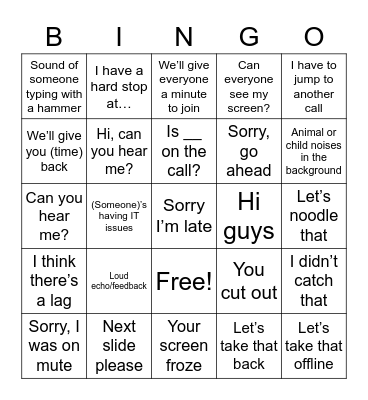 Conference Call Bingo Card