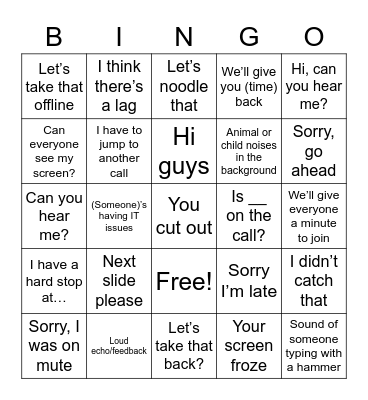 Conference Call BINGO Card