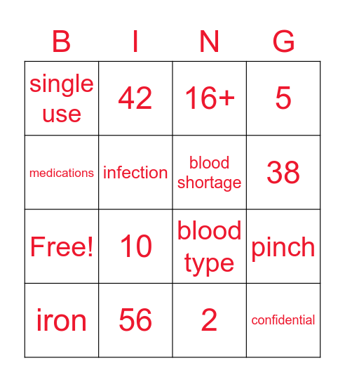 Myths & Facts of Blood Donation BINGO Card