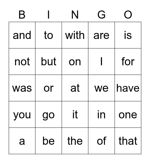 High Frequency Word - Review Bingo Card