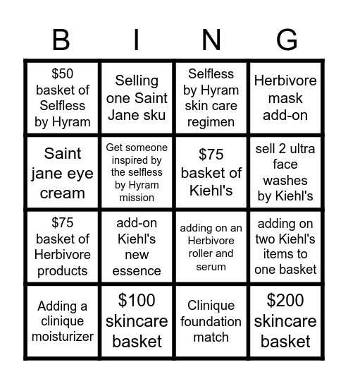 Skincare Bingo Card