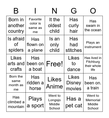 Summer Friends Bingo Card