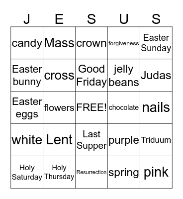 Holy Week Bingo Card