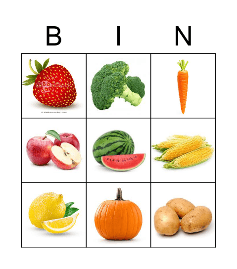Fruit and vegetables Bingo Card