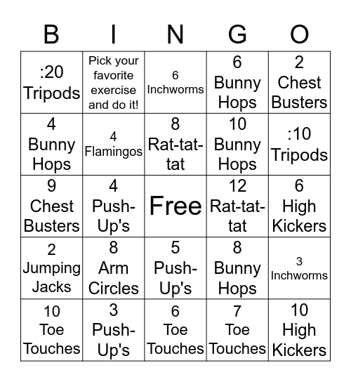 Mr. J's Bingo Challenge Bingo Card