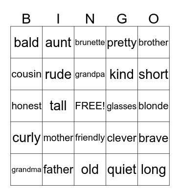 Family Bingo Card