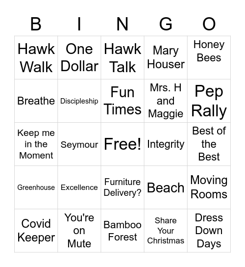 Silverdale Fun Day Bingo Card
