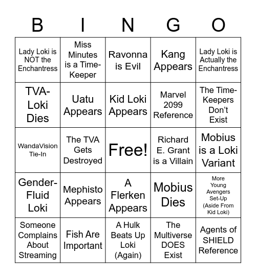 Predictions for Loki Episodes 3-6 BINGO Card