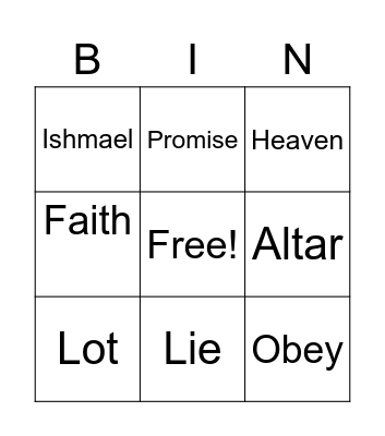 Abraham and Sarah Bingo Card