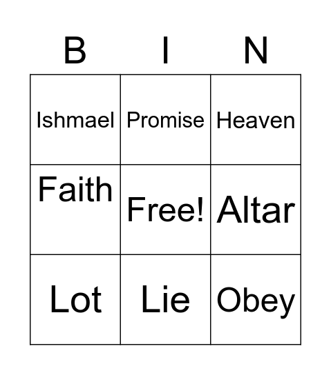 Abraham and Sarah Bingo Card