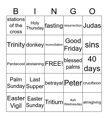 Lent Bino Bingo Card