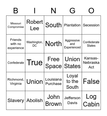 Civil War Era Bingo Card
