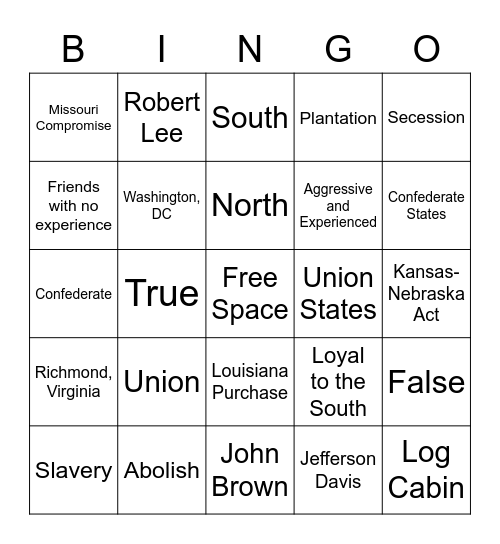Civil War Era Bingo Card