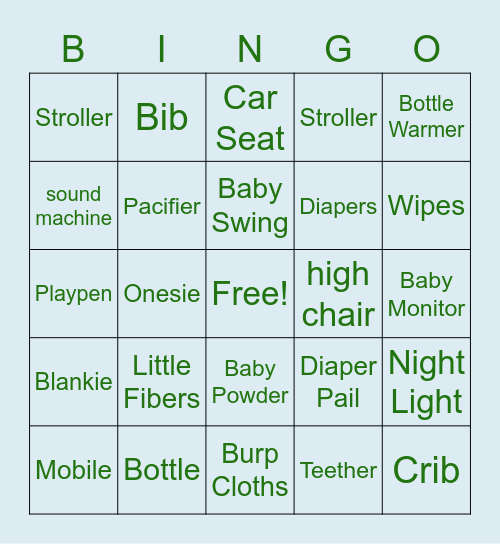 Baby Shower Bingo Card