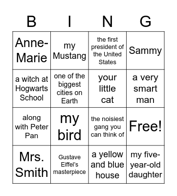 Appositive Bingo Card