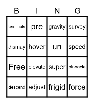 Vocabulary Bingo Card