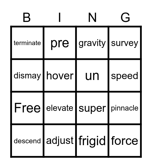 Vocabulary Bingo Card