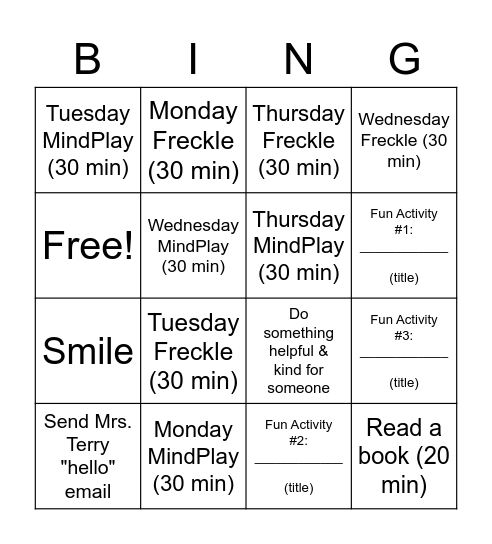 CAMP CAVA - BINGO PRIZE BOARD Bingo Card