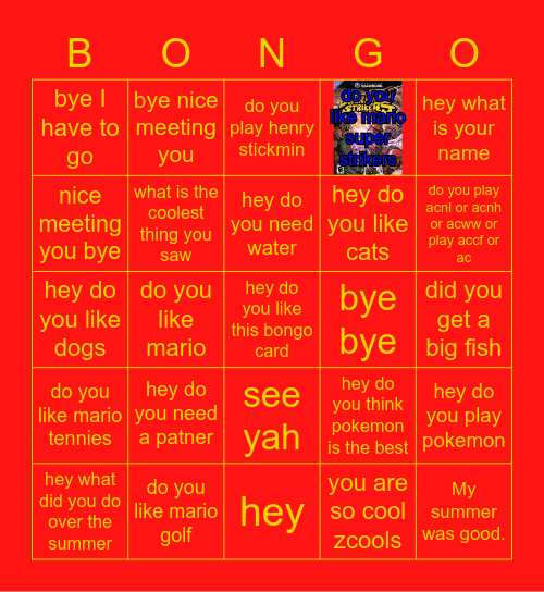 transition bongo Bingo Card