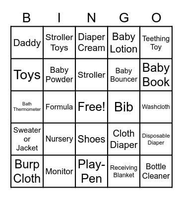 Baby Gift Bingo Card