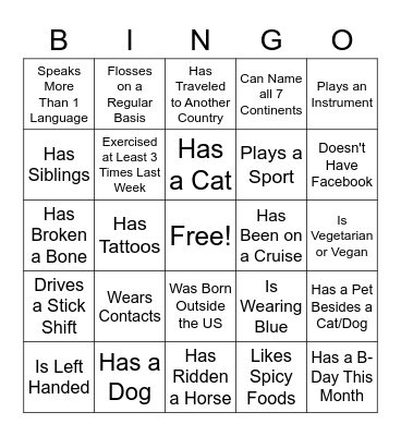 Get to Know You BINGO Card