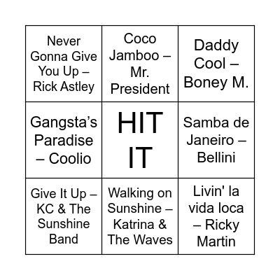Hit It Show Bingo Card