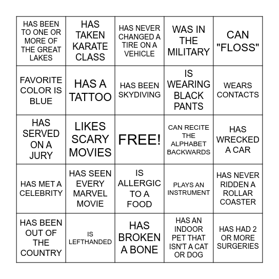 HUMAN BINGO Card