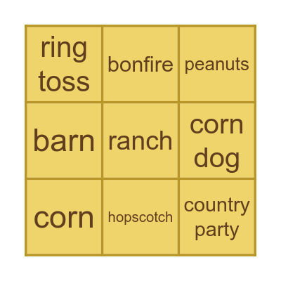 COUNTRY PARTY Bingo Card