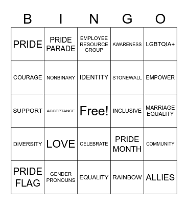 Pride Bingo! Bingo Card