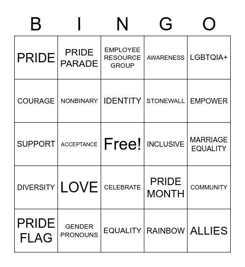 Pride Bingo! Bingo Card