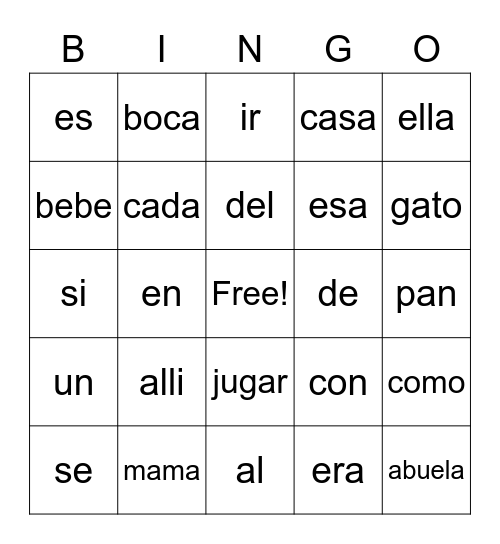 Kinder HFWs Bingo Card