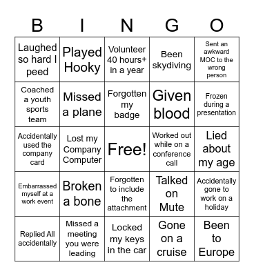 Never Have I Ever Bingo Card