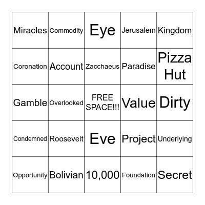 Sermon Bingo 3/22/15 Bingo Card