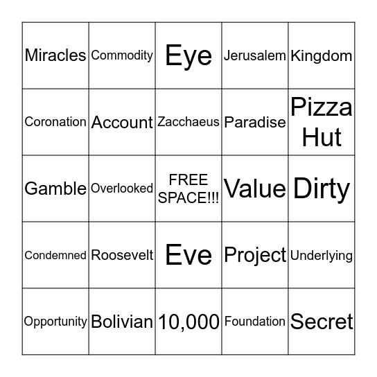 Sermon Bingo 3/22/15 Bingo Card