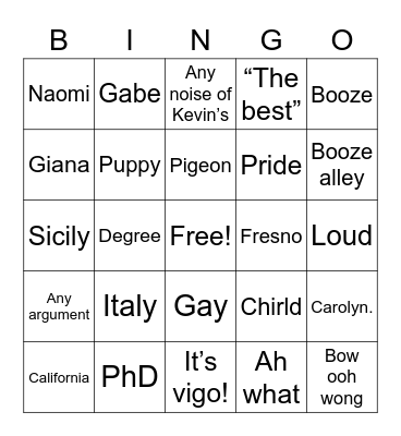 Party Bingo Card