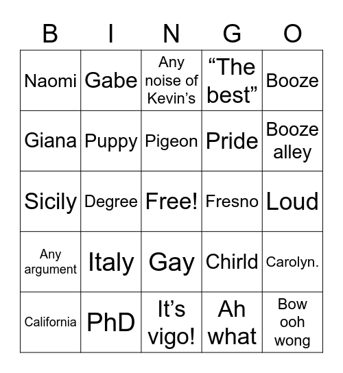 Party Bingo Card