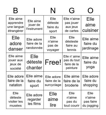 Des goûts Bingo Card
