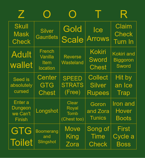 Zootr Bingo Card