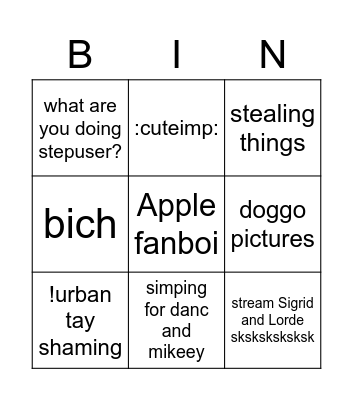 username bingo Card