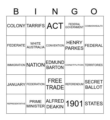 FEDERATION BINGO Card