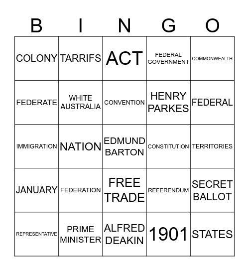 FEDERATION BINGO Card