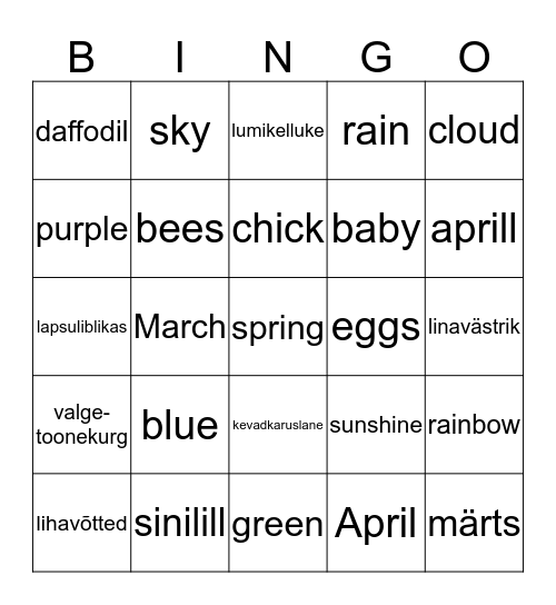 Spring bingo!! Bingo Card