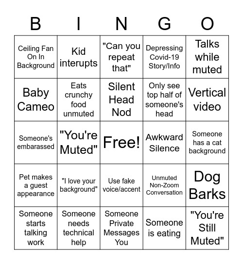 Creative Game Night Bingo Card