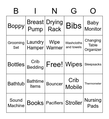 Jessica's Baby Shower Bingo Card
