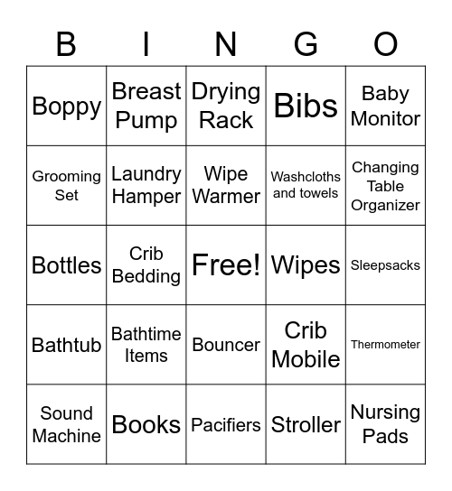 Jessica's Baby Shower Bingo Card
