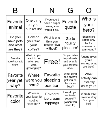 Get to know you Bingo! Bingo Card
