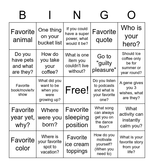 Get to know you Bingo! Bingo Card