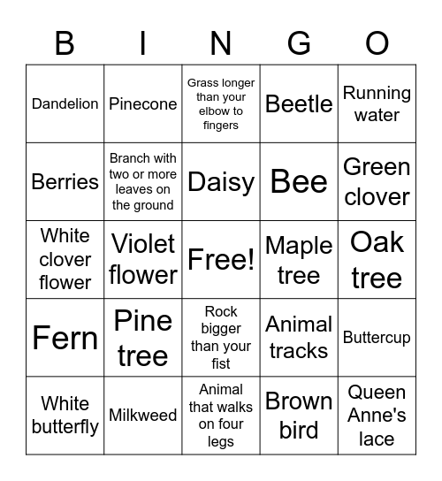 Nature Bingo! Bingo Card